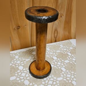 Vintage Wooden Industrial Spool Metal Rim Large 9" Antique Textile Mill Bobbin